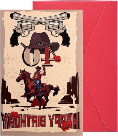 Grappige verjaardagskaart voor 40-jarige mannen, cowboy stijl, uniek cadeau voor vader of echtgenoot, met envelop en leuke boodschap