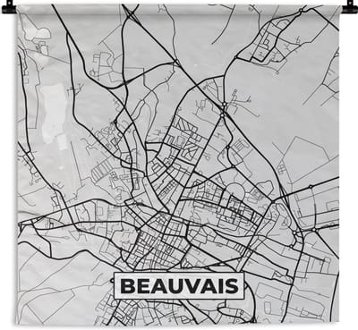 Wandkleed - Wanddoek - Beauvais - Frankrijk - Plattegrond - Kaart - Stadskaart - 180x180 cm - Wandtapijt