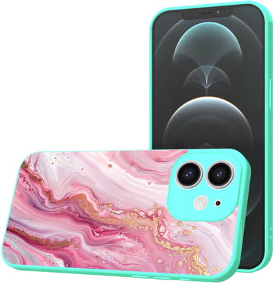 Smartphonica Telefoonhoesje Geschikt voor iPhone 12 met Roze Marmer opdruk - TPU Back Cover Case Rosé Marble Design - Turquoise geschikt voor iPhone 12