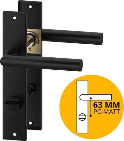 ERGO line Deurbeslag set Binnendeur - Bauhaus - Deurkruk Zwart - voor toilet/badkamer TL63-8 - deurklink met WC / badkamer slot, mat zwart, Deurklink met schild