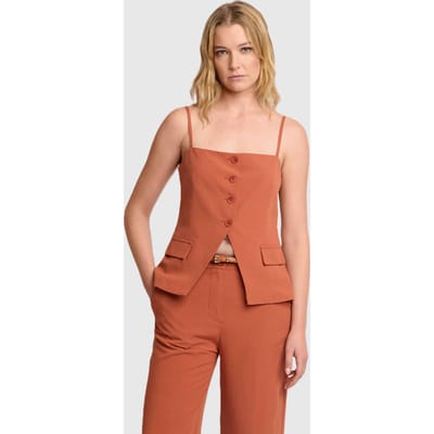 top met bandjes en knopen vrouw oranje