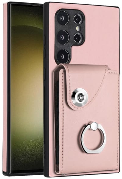 Voor Samsung Galaxy S24 Ultra 5G Orgelkaart Tas Ringhouder PU Telefoonhoesje (roze)