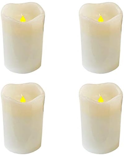 Mojawo Set van 4 stuks led-waskaarsen, vlamloos, van echte was, ledlampen, wit, 12,5 cm x 7,5 cm, met timerfunctie en flikkerlicht