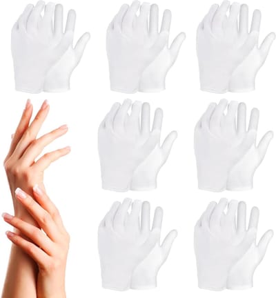 Witte Katoenen Handschoenen voor Eczeem en Droge Handen, 7 Paar, Hydraterende Spa Handschoenen, Ademend en Zacht voor Juweleninspectie