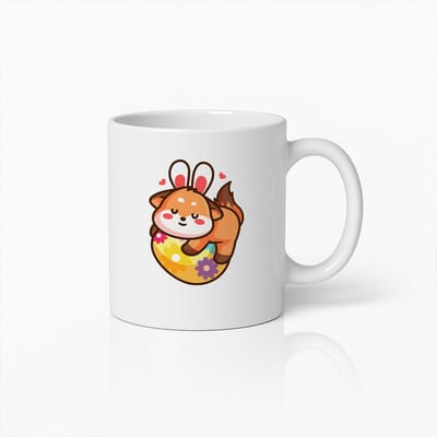 Schattige Shiba Inu met Konijnenoren en Bloemen Zwemband Mok – Leuk Cadeau voor Honden- en Dierenliefhebbers