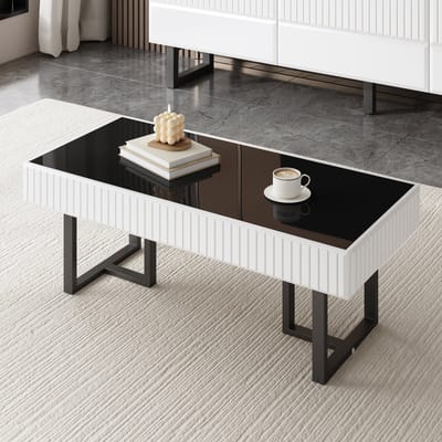 Wishdor - Salontafel - Hoogglans Tafelblad - Minimalistisch - Voor Woonkamer - MDF En Spaanplaat - Zwart-Wit - 110 X 50,5 X 41 Cm