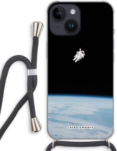 Case Company® - Hoesje met koord geschikt voor iPhone 14 hoesje met Koord - Alone in Space - Telefoonhoesje met Zwart Koord - Bescherming aan alle Kanten en Over de Schermrand