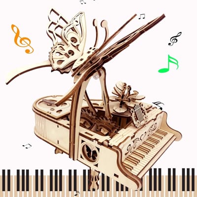 3D Houten Puzzel - Mechanisch Model - Muziekdoos Bouwen - DIY Creatieve Kit - 17 x 12 cm - Bruin