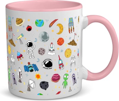 Akyol - ruimte koffiemok - theemok - roze - Ruimte - astronaut - ruimteschip - 350 ML inhoud