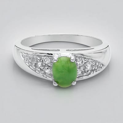 Cavill - Zilveren ring met keizerlijk chrysopraas 0,28 ct en witte topaas 0,155 ct - 925 Sterling zilver - elegante ovale cabochon maat 17