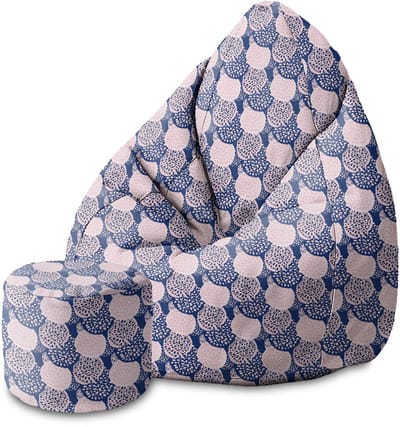 DreamRoots Velvet Zitzak voor Volwassenen – Luxe Beanbag met Voetsteun en Afneembare Hoes – Inclusief Vulling – 80x80x120 cm - Pink and Blue Geometric Ornament