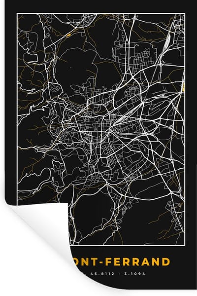 Muurstickers - Sticker Folie - Kaart - Frankrijk - Plattegrond - Clemont-Ferrand - Stadskaart - 20x30 cm - Plakfolie - Muurstickers Kinderkamer - Zelfklevend Behang - Zelfklevend behangpapier - Stickerfolie