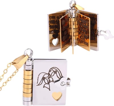 Dailygoods- Sieradenketting Gepersonaliseerd - Ketting met Boekhanger - Titaniumstaal/Roestvrij Staal - 48x2x0,4 cm - Schattig Miniatuurboekontwerp - Symboliseert Eeuwige Verbinding - Boekenketting