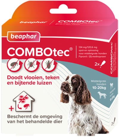 Beaphar Combotec Anti Vlooien en Teken Druppels Hond 10-20 kg - 2 x 2 pipetten - Voordeelverpakking
