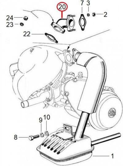 Collecteur échappement RMS pour scooter Piaggio 50 Vespa 1967 à 1982 247033 Neuf
