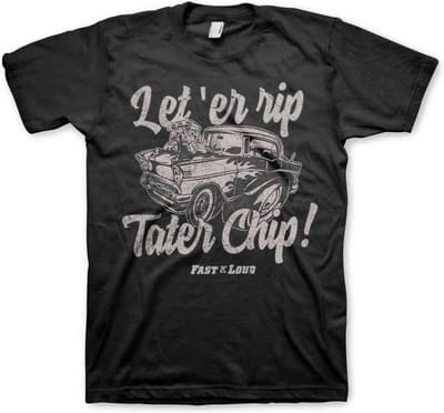 Fast N' Loud Heren Tshirt -S- Let 'Er Rip Tater Chip Zwart