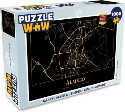 Puzzel Kaart - Almelo - Simpel - Goud - Zwart - Legpuzzel - Puzzel 1000 stukjes volwassenen