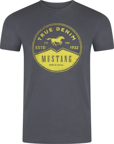 Mustang Heren T-Shirt Basic Print Tee regular fit Grijs S Ronde Hals Volwassenen Opdruk Print Shirts