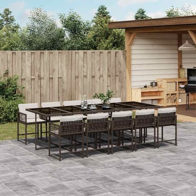 vidaXL - 11-delige - Tuinset - met - kussens - poly - rattan - bruin
