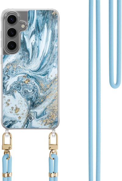 Casimoda® hoesje met koord - Geschikt voor Samsung S24 Plus - Marble Sea - Afneembaar koord - TPU/polycarbonaat - Blauw