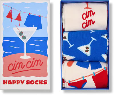Happy Socks unisex giftbox 3P sokken cin cin wit & blauw