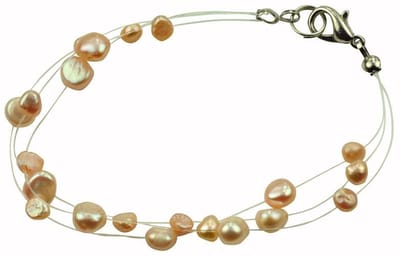 Zoetwater parel armband Jill Z - echte parels - sterling zilver (925) zalm - oranje - luxe sieraden zakje - parel armband dames - zoetwaterparel