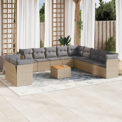 vidaXL - 12-delige - Loungeset - met - kussens - poly - rattan - beige