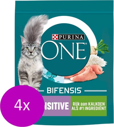 4x Purina One Sensitive 800 g - Katten droogvoer - Kalkoen & Rijst - Voor een gevoelige maag