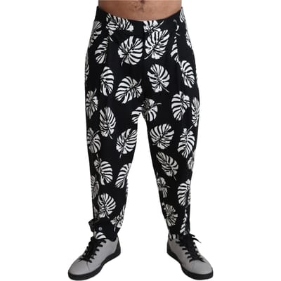 Casual Zijde Broek Tropisch Bladerenprint