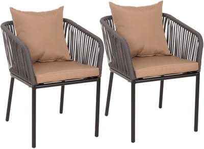 Set van 2 tuinstoelen MCW-N41, buitenstoel armleuning, weerbestendig aluminium touwvlechtwerk Rope ~ antraciet kussen taupe