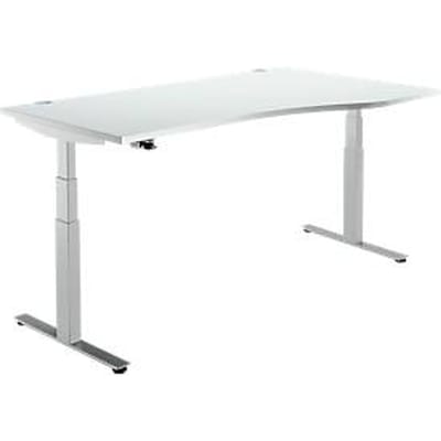 Schäfer Shop  Select Bureautafel DRIVE UP 2, Aanbouw rechts, T-poot, vrije vorm, in hoogte verstelbaar, lichtgrijs/blank aluminium