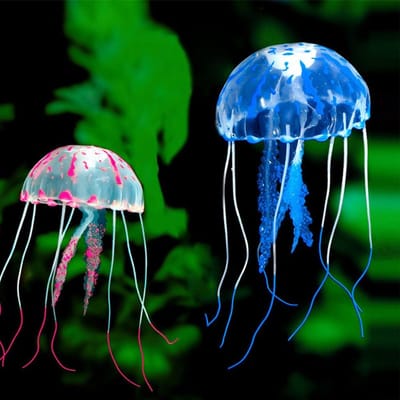 Dailygoods- Aquariumdecoratie Fluorescerende Kwal - Kunstmatige Kwal - Siliconen Kwal - Set van 2 Stuks - Decoratie voor Aquarium - Oplichtend - Aquariumversiering