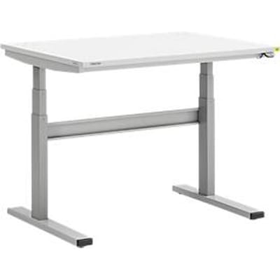 Treston TED werktafel M900 ESD, B 1100 x D 800 mm, elektrisch in hoogte verstelbaar, T-voet, lichtgrijs RAL 7035
