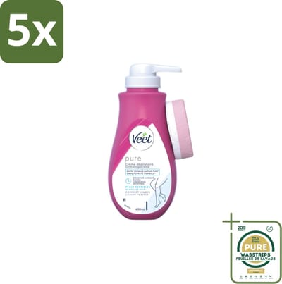 5 x Veet Pure - Ontharingscrème - Gevoelige Huid - Geen Geur van Ammoniak - 400ml - Grootverpakking - Ontharing Crème - Gevoelige Huid - Haartjes Verwijderen - Ammoniakgeur - Natuurlijke Ontharing