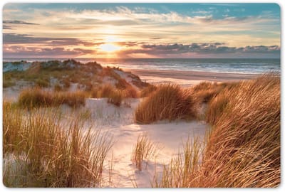 Placemats 45x30 cm - Placemat kunststof - 1 stuk - Duin - Planten - Zonsondergang - Strand - Zee - Borden onderleggers - Decoratie voor op tafel - Keuken tafeldecoratie accessoires - Vinyl onderlegger - Tafelversiering