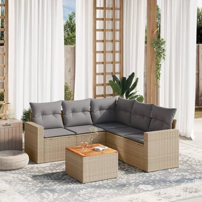 vidaXL - 6-delige - Loungeset - met - kussens - poly - rattan - beige