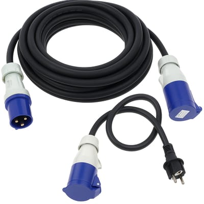 Vrijbuiter CEE Verlengkabel 20m + Verloopkabel 1.5m – 3x2,5 mm² Neopreen – IP44 spatwaterdicht – 3500W – Voordeelbundel
