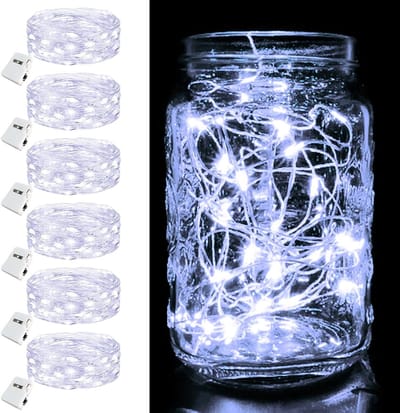 6 Stuks LED Sfeerverlichting op Batterij met 3 Modi, 2 Meter Lange Mini Fairy Lights voor Feest, Kerst, DIY en Bruiloft Decoratie (Koud Wit)