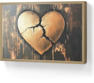 Wandlamp 60x40 cm - Oplaadbaar - Gebroken hart - Goud - Houtlook - Liefde - Wandlampen binnen woonkamer - Slaapkamer lamp - Decoratieve nachtlamp - Vloerlamp draadloos