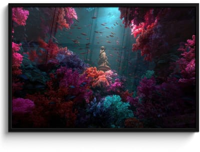 Poster in lijst - Fotolijst 120x80 cm - Posters - Standbeeld - Zeebodem - Koraal - Kleurrijk - Posterlijst zwart - Decoratie - Wanddecoratie woonkamer - Muurdecoratie slaapkamer