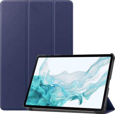 Hoes - Geschikt voor Samsung Galaxy Tab S10 Plus - Dun & Stevig - Trifold Bookcase - Hard Cover Case - Met Uitsparing Geschikt voor S Pen - Hardcover Book - Tablet Hoesje - Donkerblauw