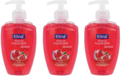 Elina Vloeibare Handzeep granaatappel met pomp – 3 x 300 ml – verzorgende handzeep voor zachte en soepele huid – set voordeelverpakking