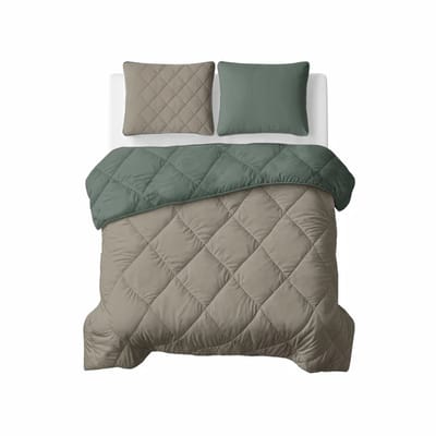 Dekbed zonder overtrek 200x200 cm - Groen/Taupe - Met Kussenslopen - Hoesloos Dekbed - Wasbaar