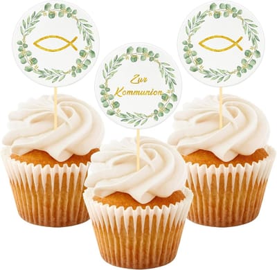 Taarttopper, vormsel, 24 stuks, eucalyptusvis, cupcake-taartdecoratie, taartdecoratie, voor meisjes, gepersonaliseerd - ShopVlot