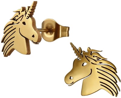 CS Joy - paard oorbellen - Chirurgisch staal - paardenhoofd oorknoppen - 10 mm - ip/pvd gold plated