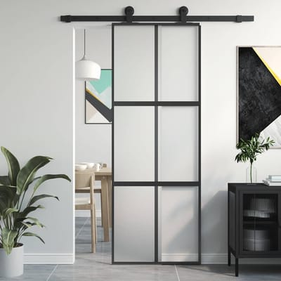 vidaXL - Schuifdeur - 76x205 - cm - gehard - glas - en - aluminium - zwart