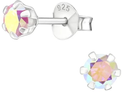 Aramat Jewels | Oorbellen | 925 Zilveren Zirkonia Oorbellen Rond 4-8mm - Sprankelende Oorstekers | 4mm / Donker rood | | | Zilver | Kinderen, Volwassenen | Verkleurd niet