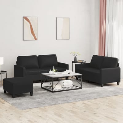 vidaXL - 3-delige - Loungeset - met - kussens - kunstleer - zwart