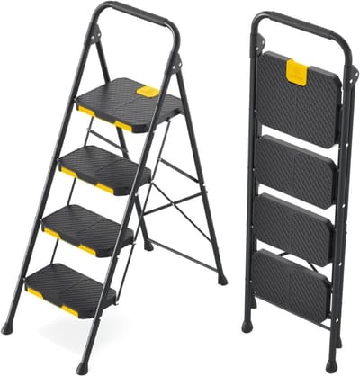 DailySupplies® Huishoudtrap 4 Treden - Keukentrap - Inklapbaar - Antislip - Extra Stevig - Zwart