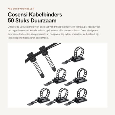 Dailygoods - Kabelbinders - 50 Stuks - Duurzaam en Sterk - Zwart - Kabelclips - Voor Thuis en Kantoor - Kabelbeheer